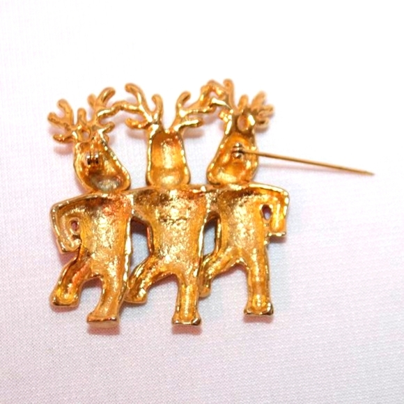 VINTAGE SIGNED "AJC" CHRISTMAS ORIGINAL UGLY SWEATER DANCING REINDEER BROOCH - Picture 4 of 8